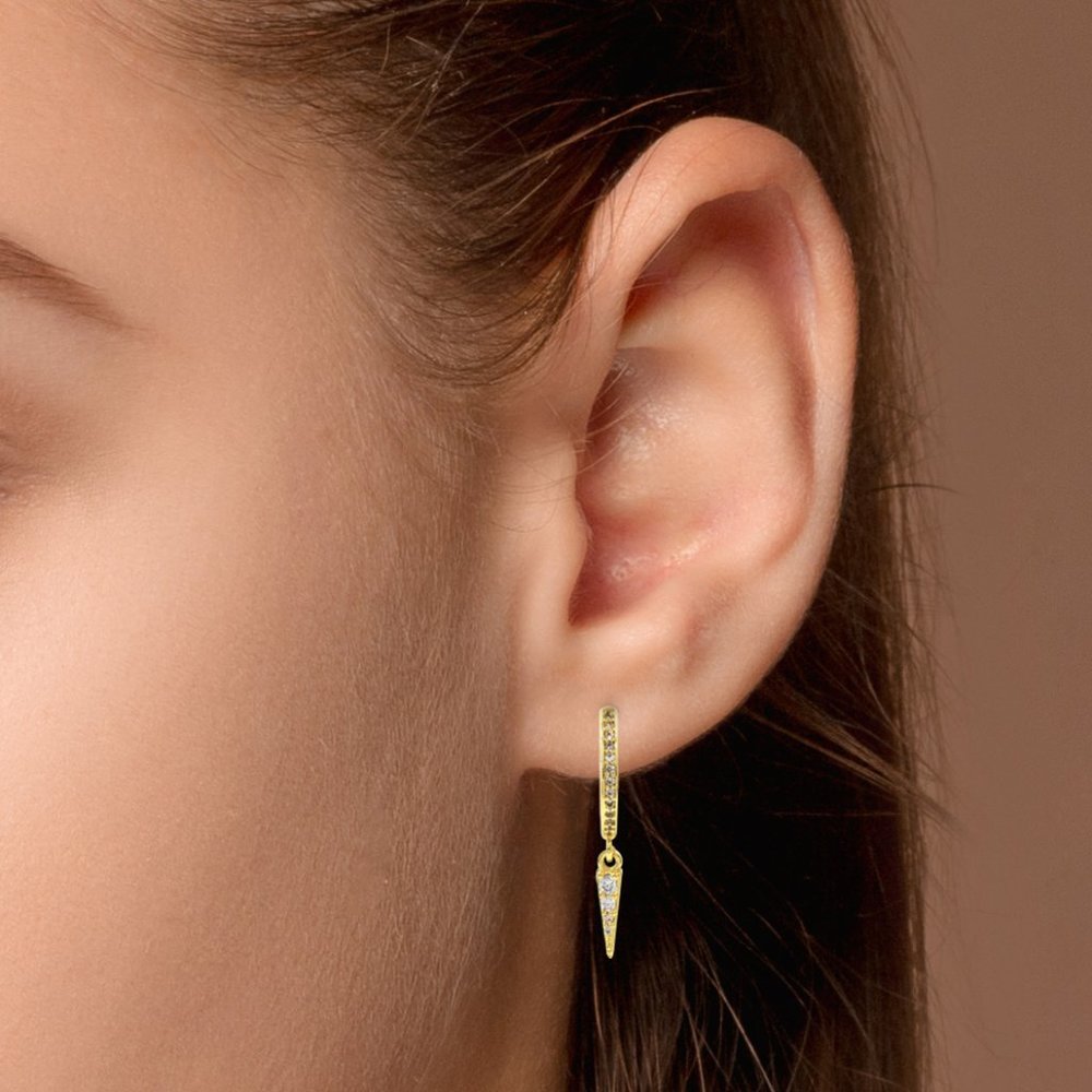 Spike, Dagger Huggie Hoop Dangle Charm Earrings in gold or silver, Minimalist